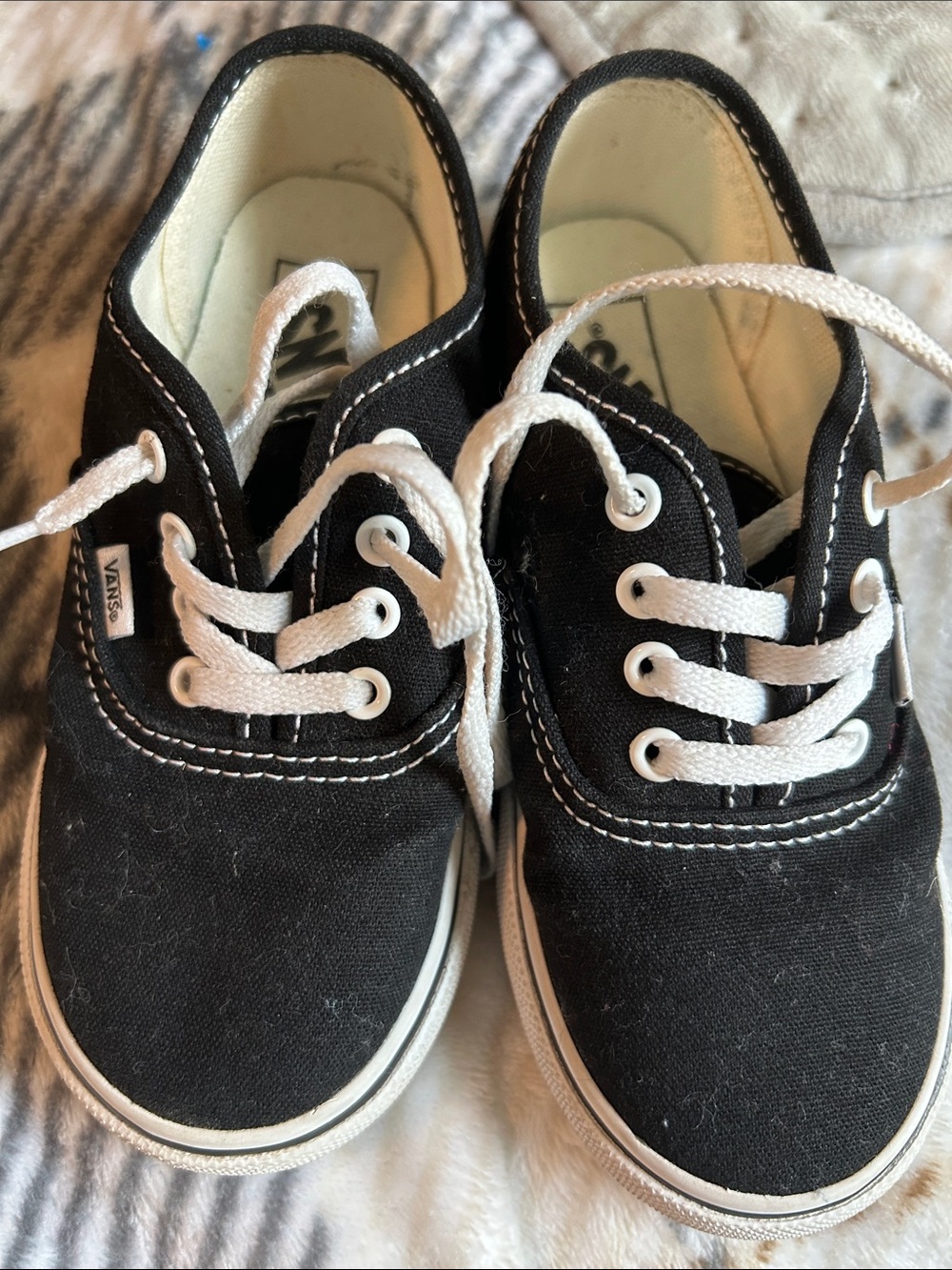 Vans Kids Black Canvas Lace-Up Sneakers with White Laces